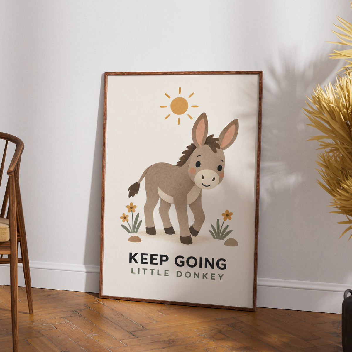 Keep Going Little Donkey Poster, Cute Farm Animal Print, Kids Nursery Wall Art