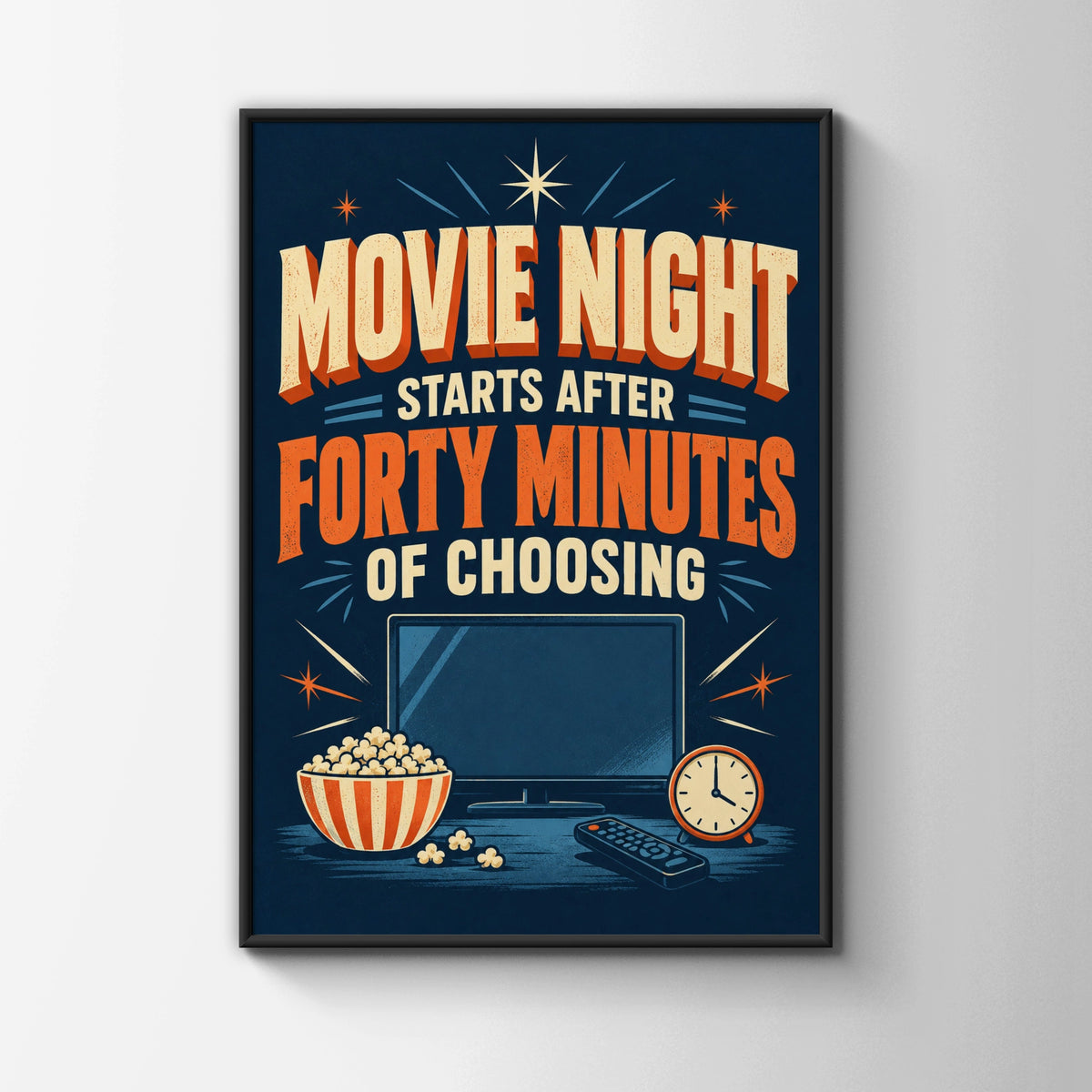 Funny Movie Night Poster, Cinema Humour Wall Art, Retro TV Print, Home Gift