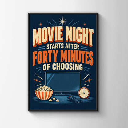 Funny Movie Night Poster, Cinema Humour Wall Art, Retro TV Print, Home Gift