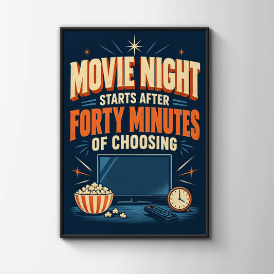 Funny Movie Night Poster, Cinema Humour Wall Art, Retro TV Print, Home Gift