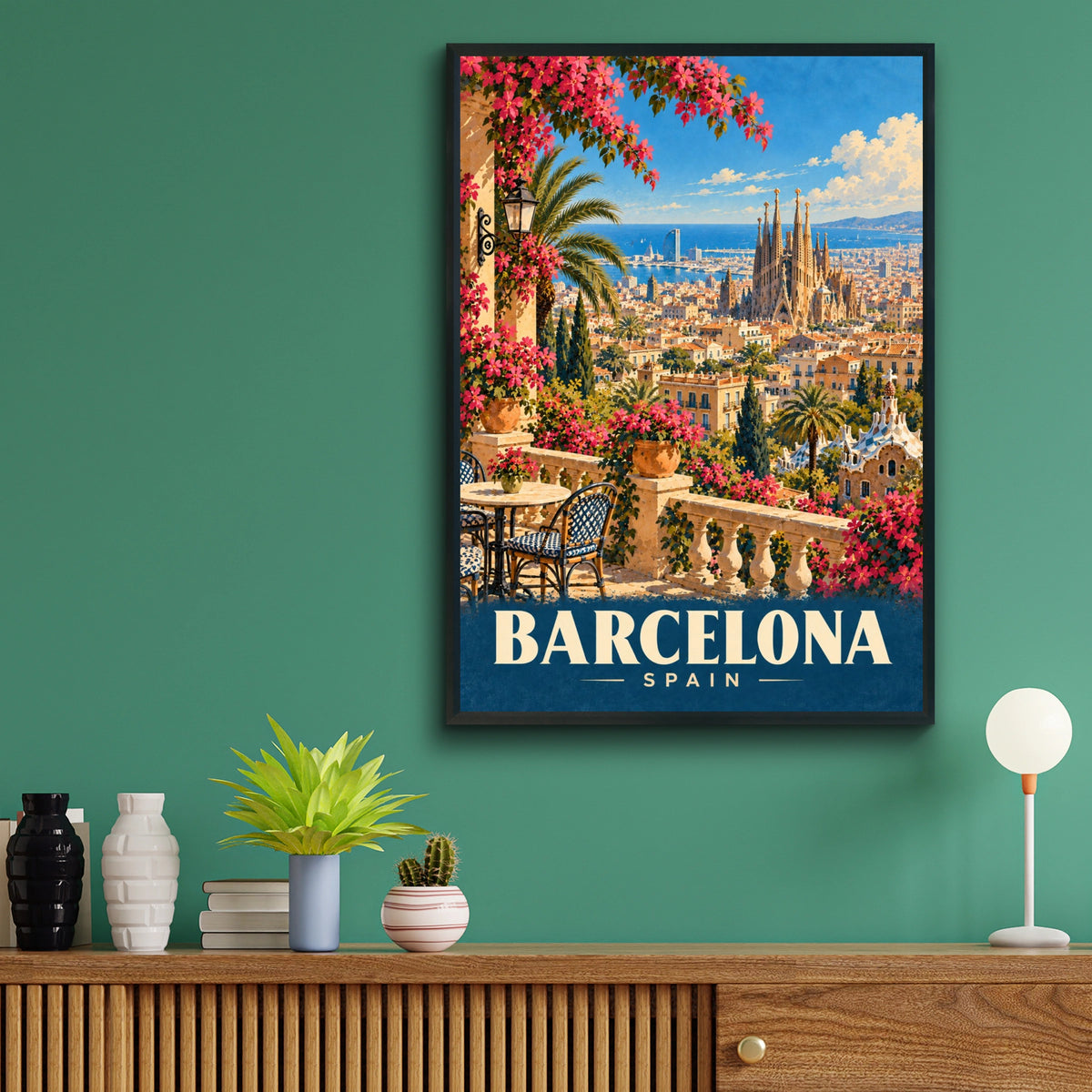 Barcelona Spain Travel Poster, Sagrada Familia Wall Art, Vintage City Print