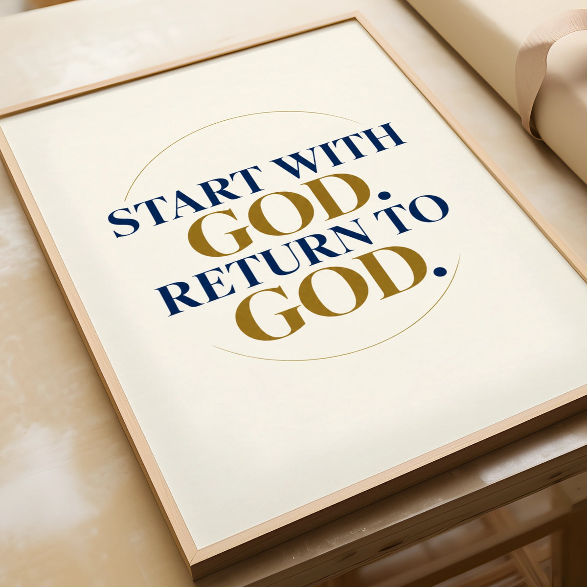 Start With God Return To God Poster, Christian Wall Art, Navy Gold Faith Print