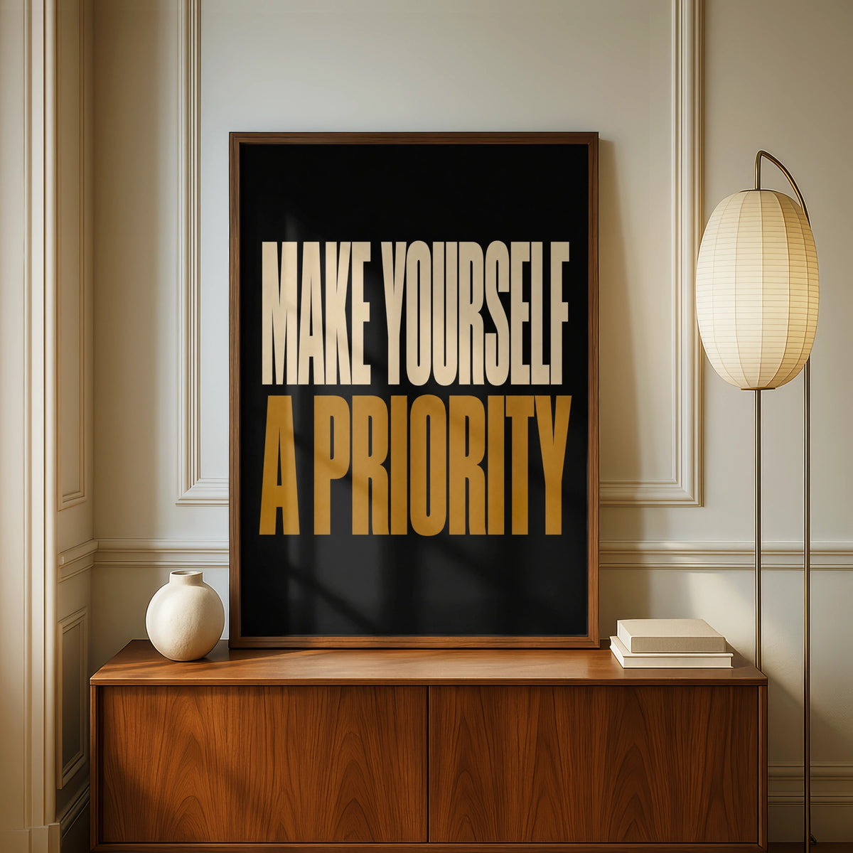 Make Yourself a Priority Poster, Self Care Quote Wall Art, Black Gold Print