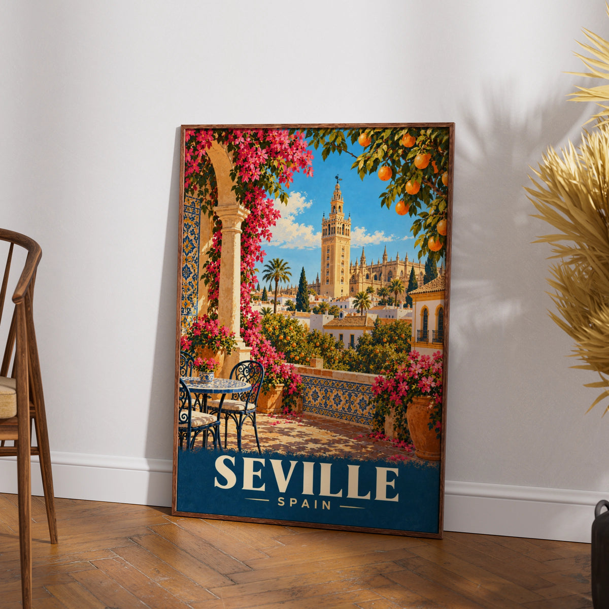 Seville Spain Travel Poster, Giralda Cathedral Wall Art, Vintage Spanish Print