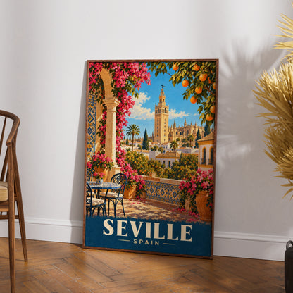 Seville Spain Travel Poster, Giralda Cathedral Wall Art, Vintage Spanish Print