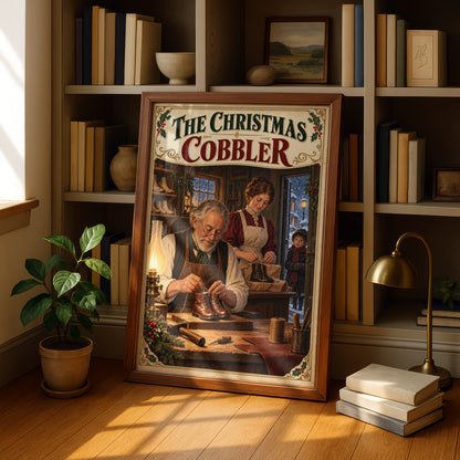 The Christmas Cobbler Vintage Poster, Victorian Holiday Wall Art, Festive Craft Print