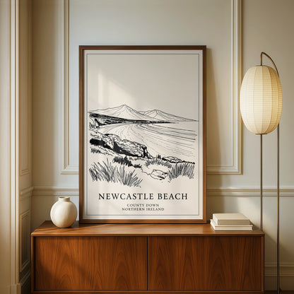 Newcastle Beach Poster, County Down Northern Ireland, Mourne Mountains Wall Art Print