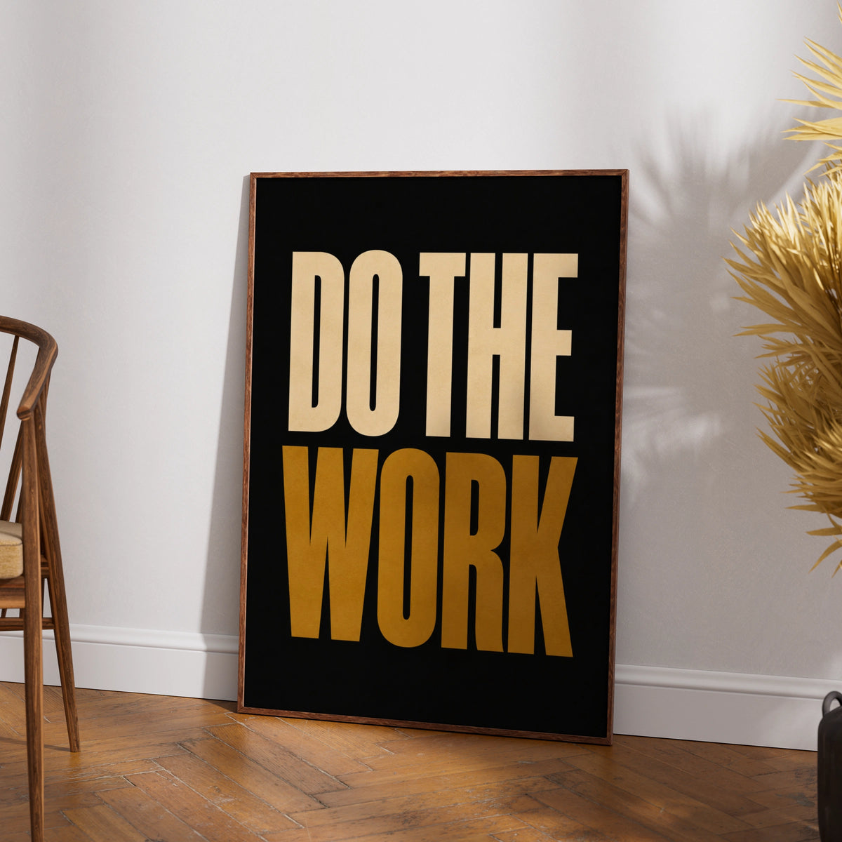 Do The Work Motivational Poster, Bold Typography Print, Black Gold Wall Art