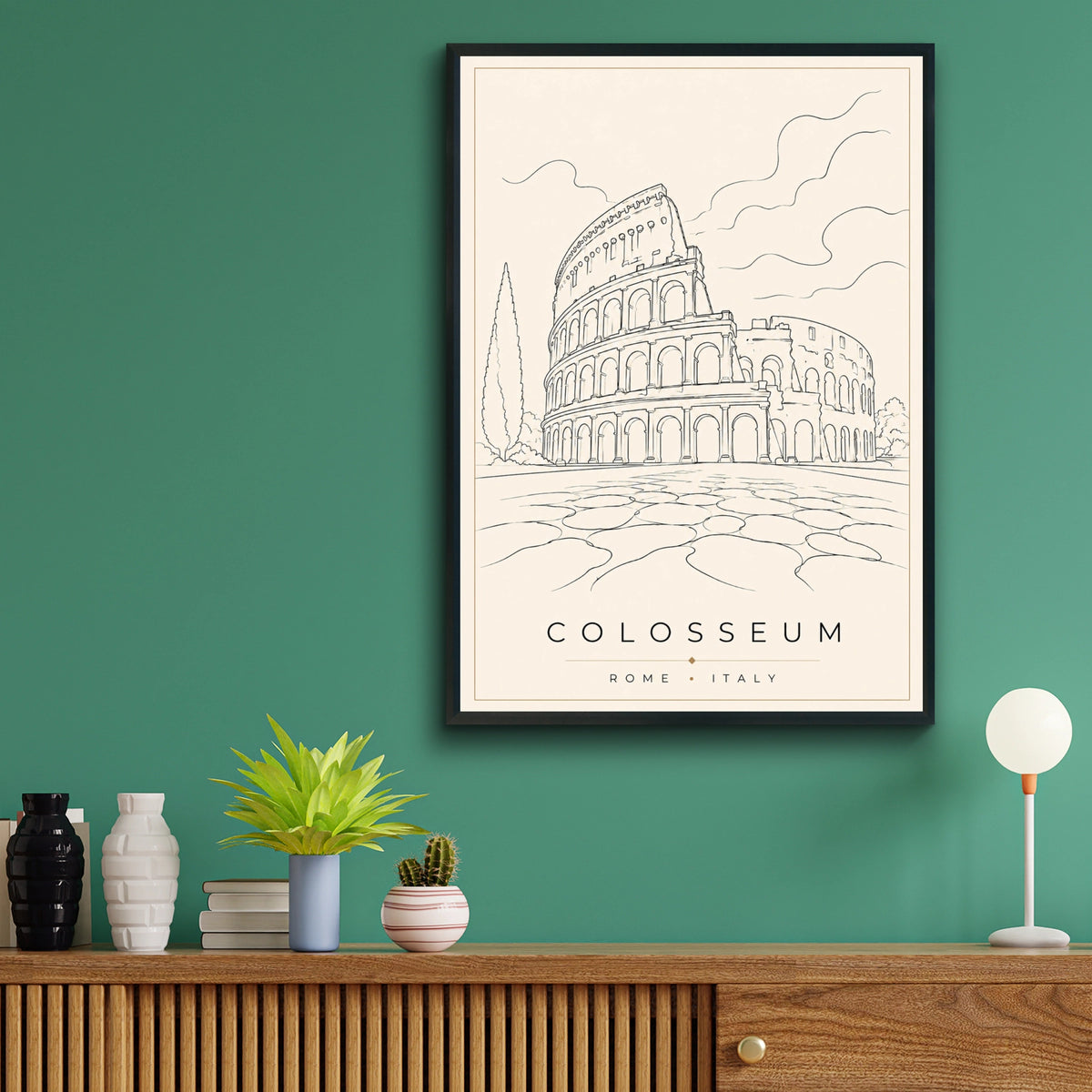 Colosseum Rome Italy Travel Poster, Minimalist Line Art Print, Roman Wall Art