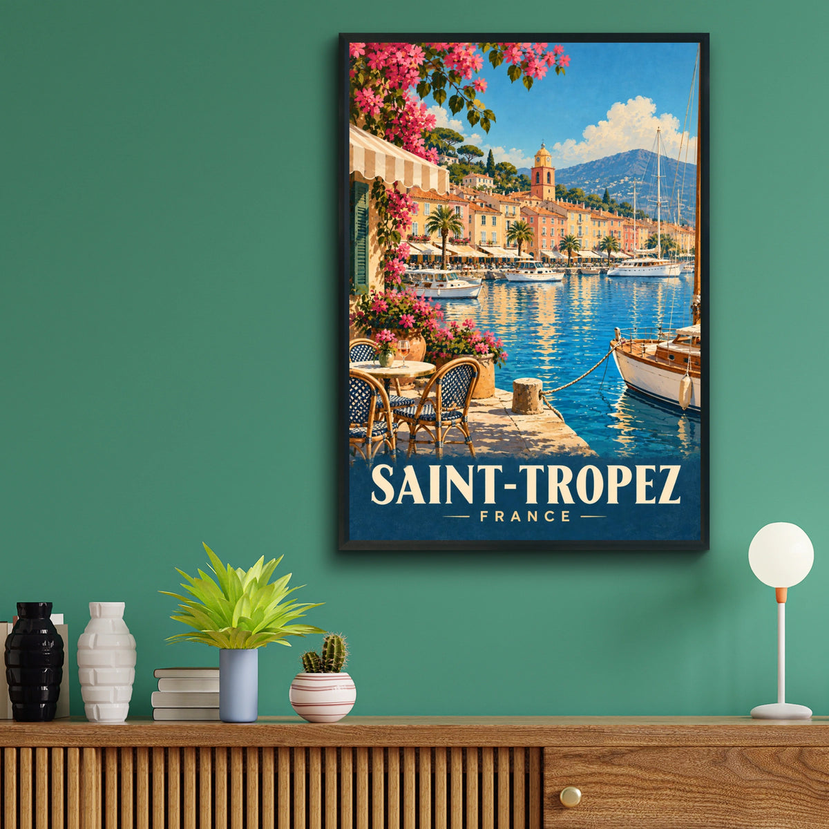 Saint-Tropez France Travel Poster, French Riviera Harbour Wall Art Print