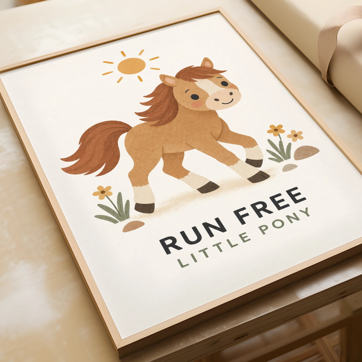 Run Free Little Pony Print, Cute Horse Nursery Wall Art, Kids Room Poster, Boho