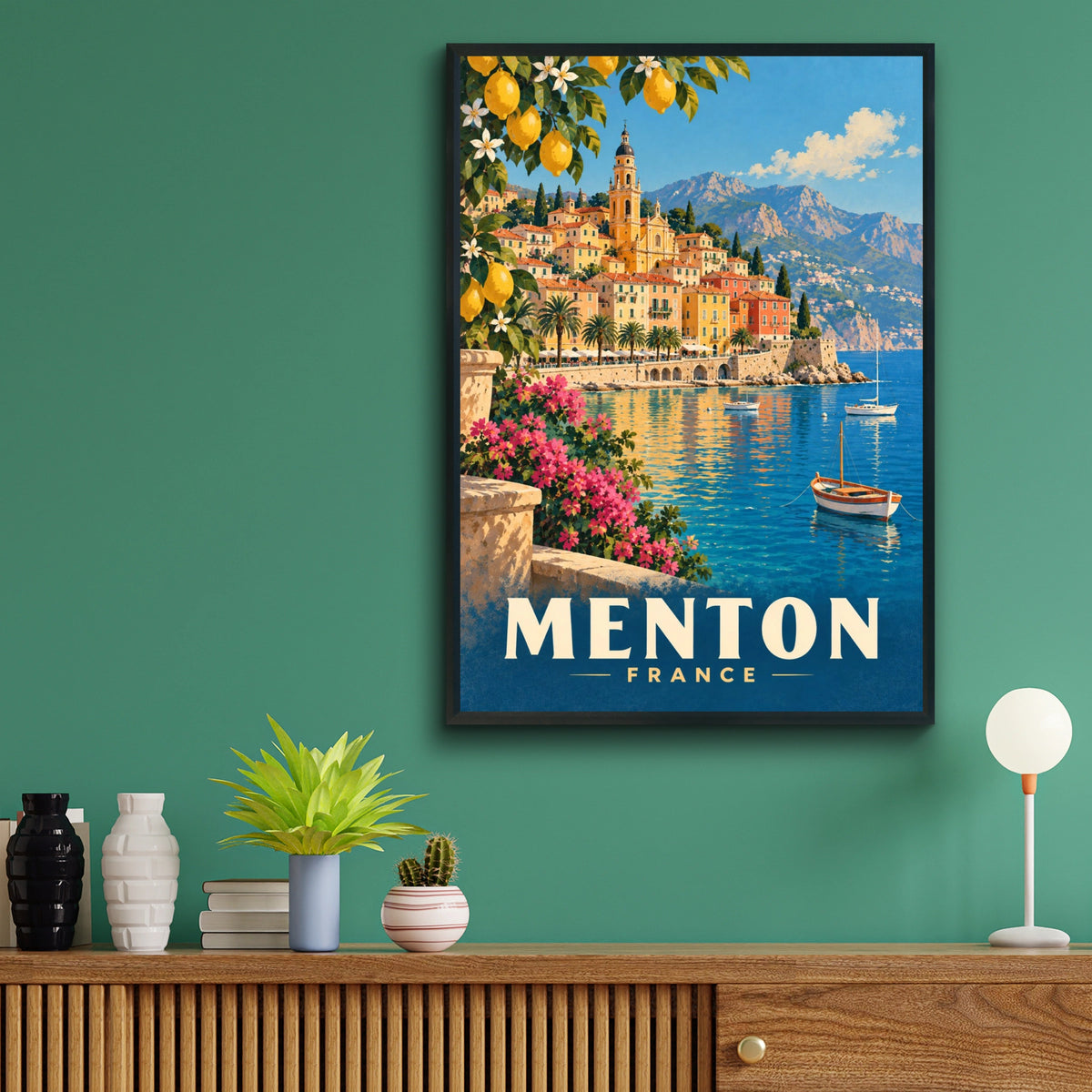 Menton France Travel Poster, French Riviera Wall Art, Vintage Mediterranean Print