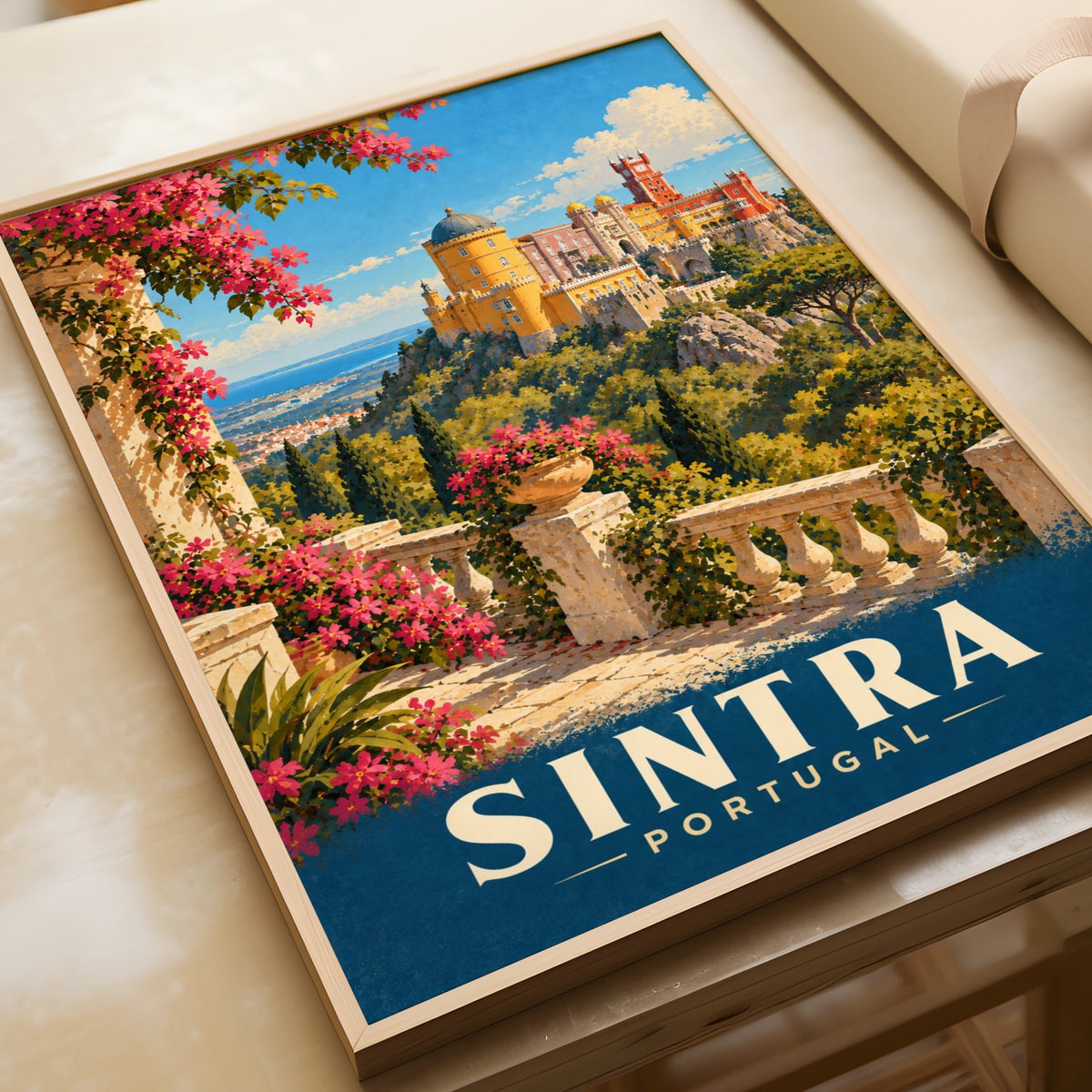 Sintra Portugal Travel Poster, Pena Palace Wall Art, Vintage Style Print, Europe