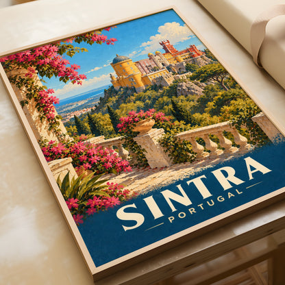 Sintra Portugal Travel Poster, Pena Palace Wall Art, Vintage Style Print, Europe