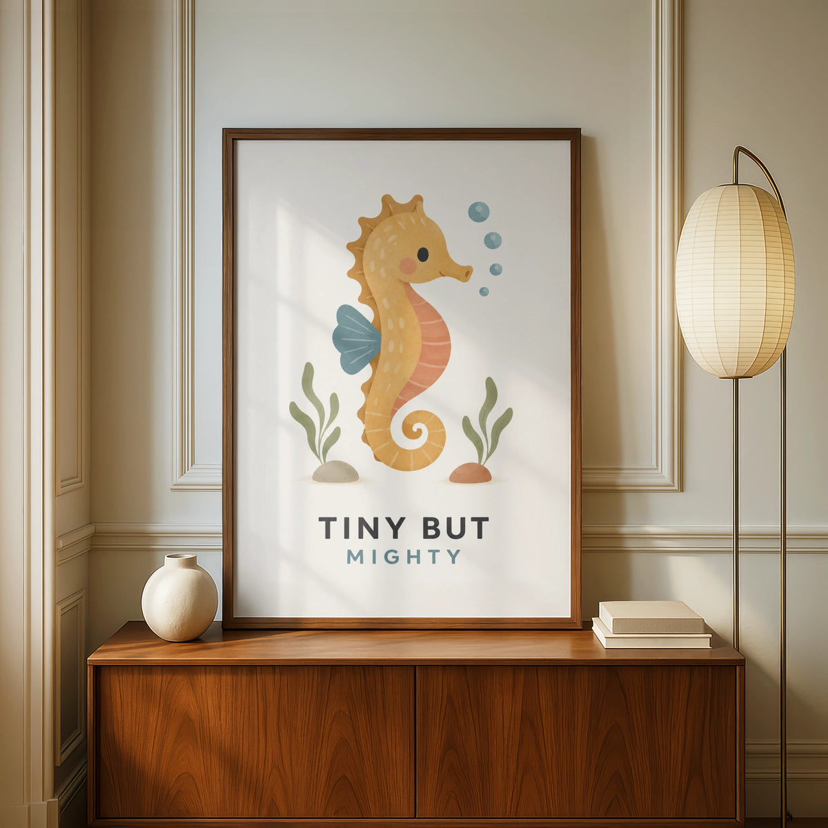 Tiny But Mighty Seahorse Nursery Poster, Ocean Wall Art, Kids Room Print, Sea Creature Decor