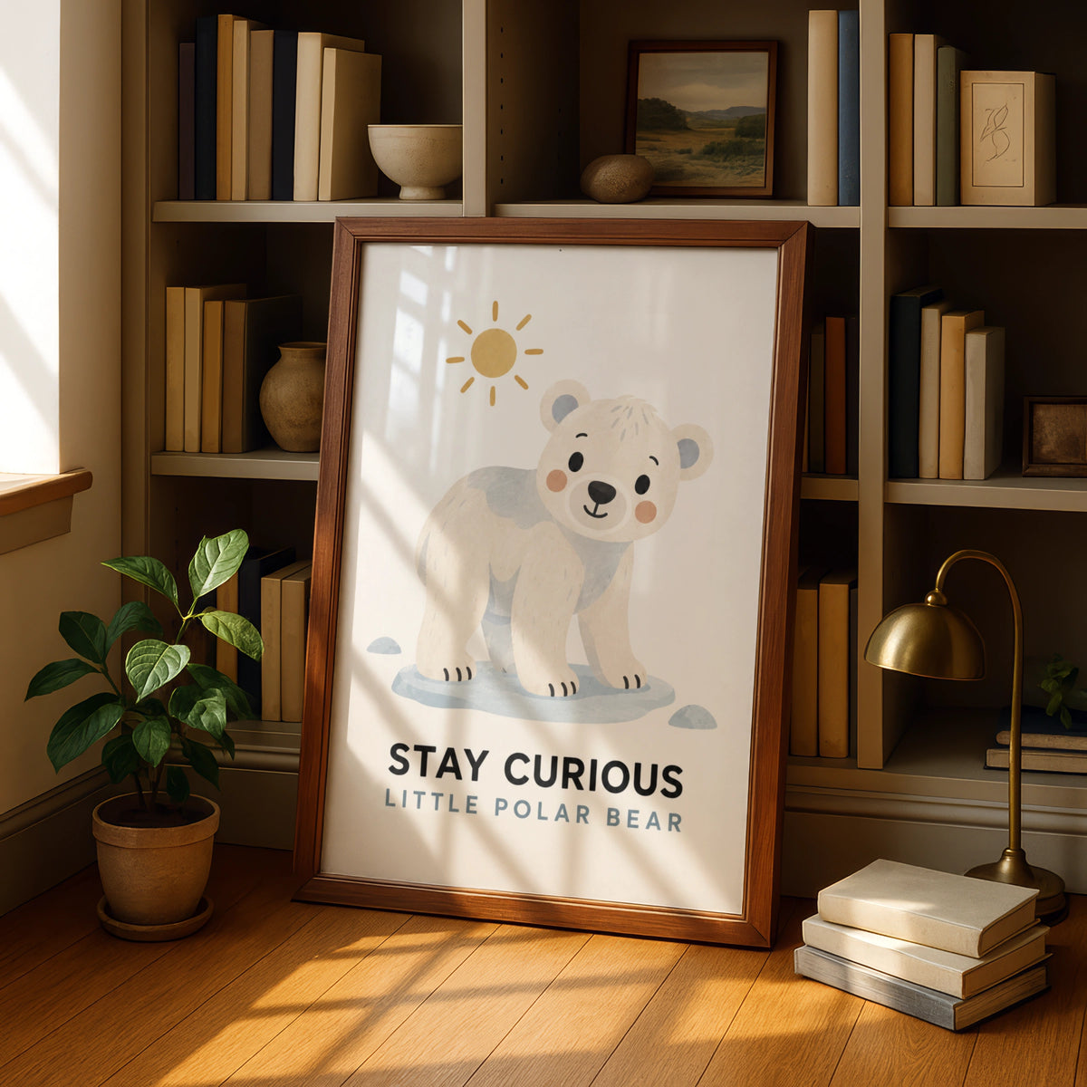 Stay Curious Little Polar Bear Nursery Poster, Cute Animal Kids Wall Art Print
