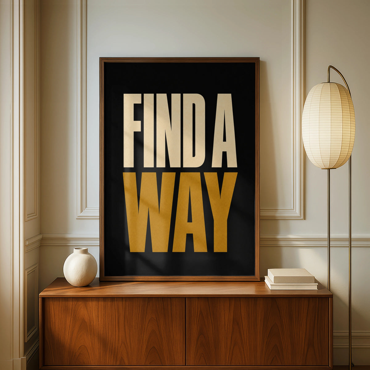 Find A Way Motivational Quote Poster, Bold Typography Wall Art, Black Gold Print