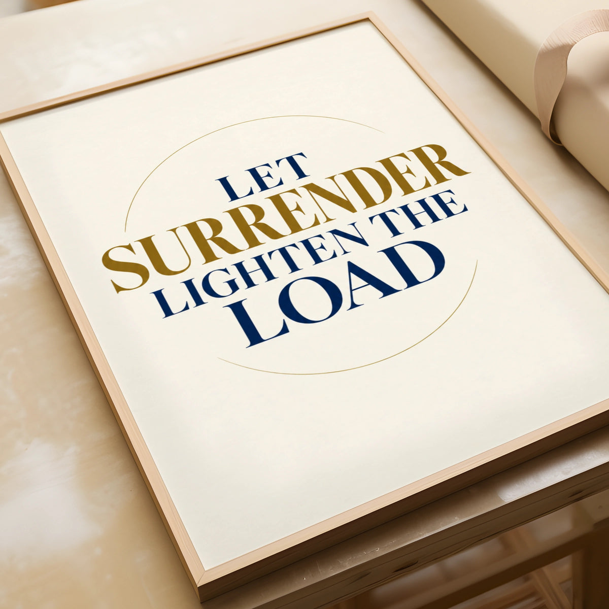 Let Surrender Lighten The Load Poster, Mindfulness Quote Wall Art, Navy Gold Print