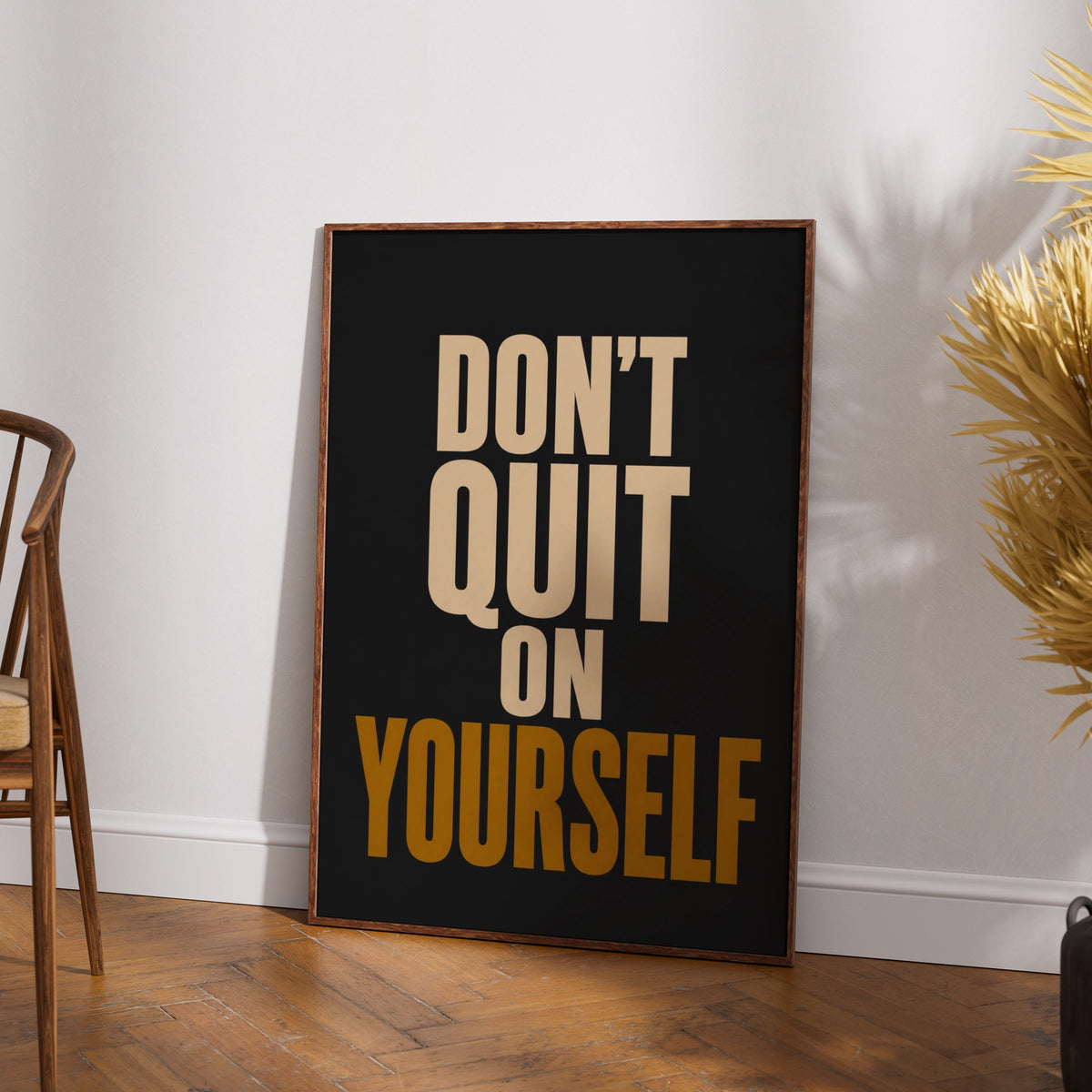 Don't Quit On Yourself Motivational Poster, Gym Quote Wall Art, Black Gold Print