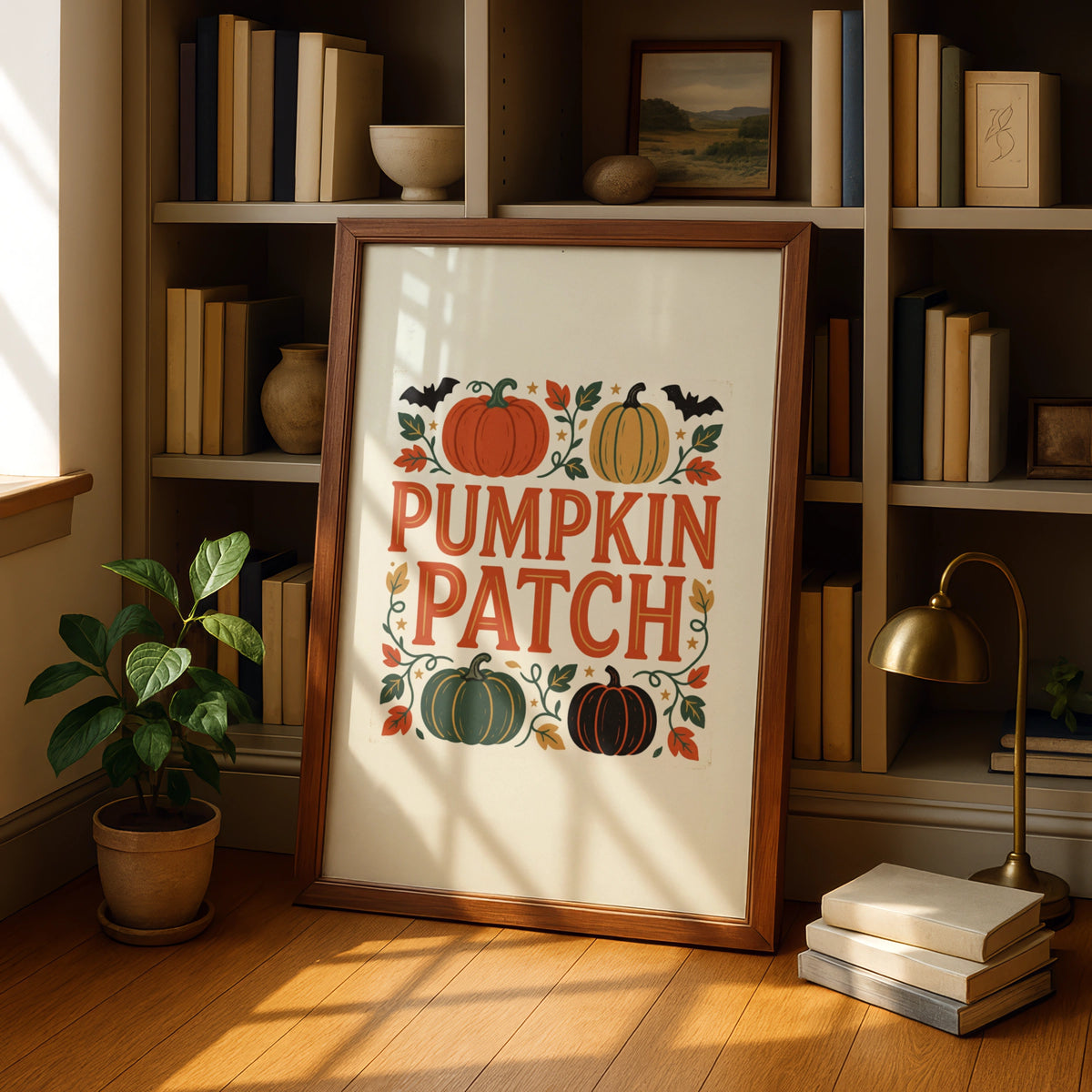 Pumpkin Patch Autumn Wall Art, Halloween Harvest Poster, Retro Fall Home Decor Print