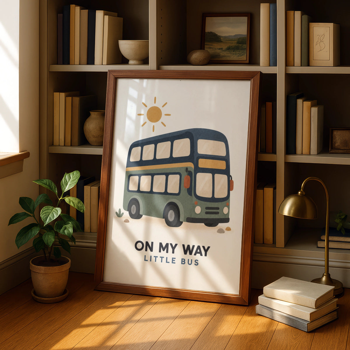 Double Decker Bus Kids Wall Art, On My Way Little Bus Nursery Poster, Transport Print