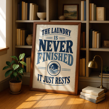Laundry Room Funny Quote Poster, Humour Wall Art, Vintage Navy Blue Utility Print