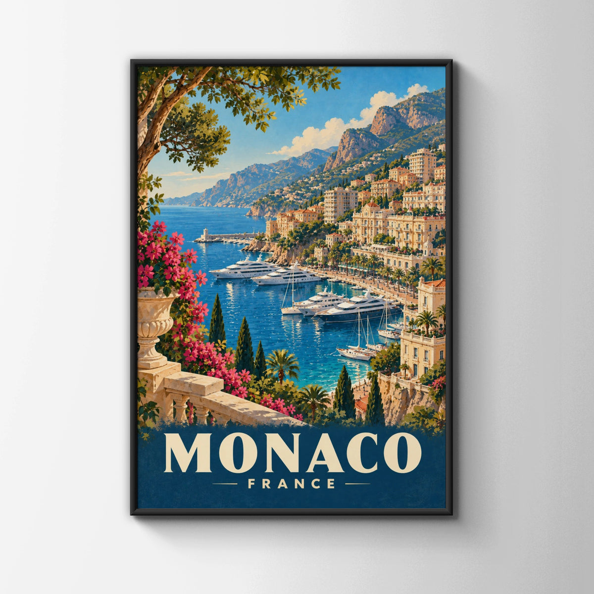 Monaco France Vintage Travel Poster, Retro Riviera Harbour Wall Art Print