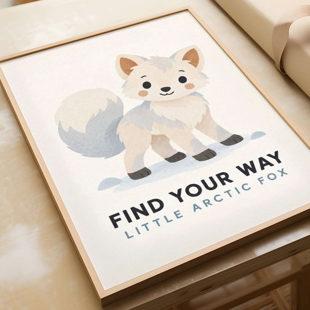 Arctic Fox Nursery Poster, Find Your Way, Cute Animal Kids Wall Art Print