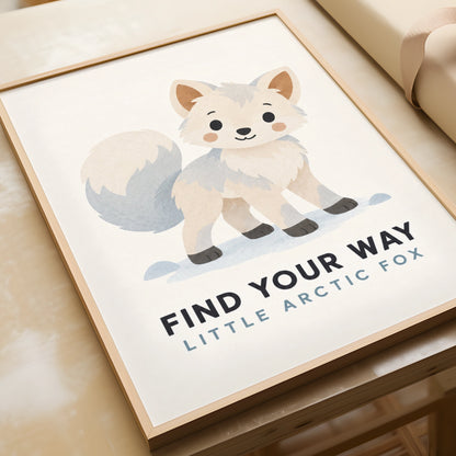 Arctic Fox Nursery Poster, Find Your Way, Cute Animal Kids Wall Art Print
