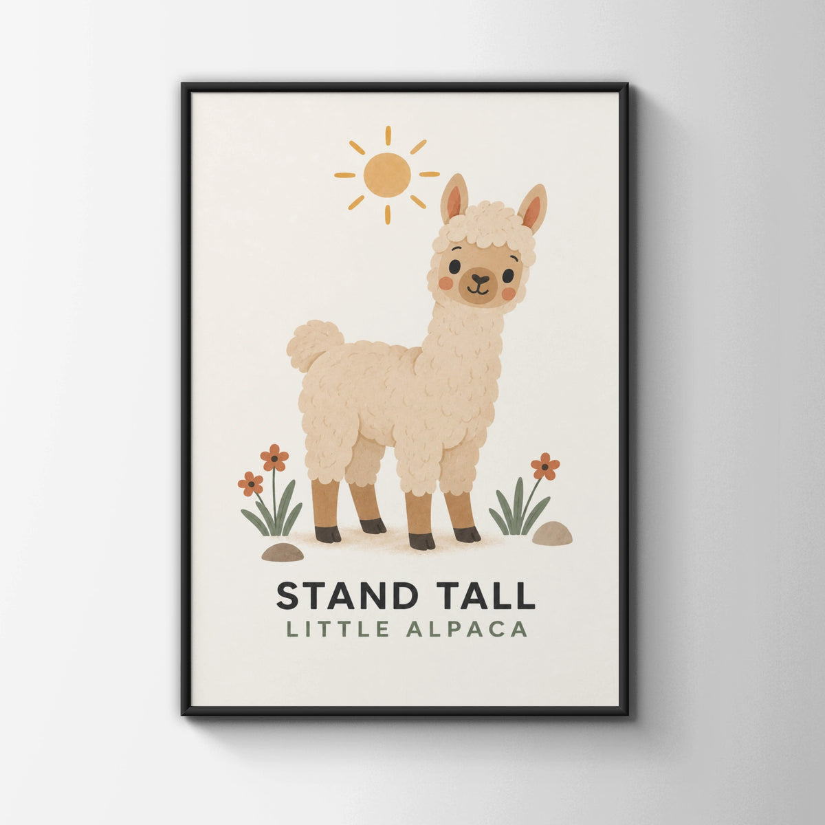 Stand Tall Little Alpaca Nursery Print, Cute Animal Poster, Kids Room Wall Art