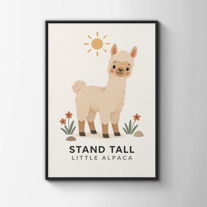 Stand Tall Little Alpaca Nursery Print, Cute Animal Poster, Kids Room Wall Art