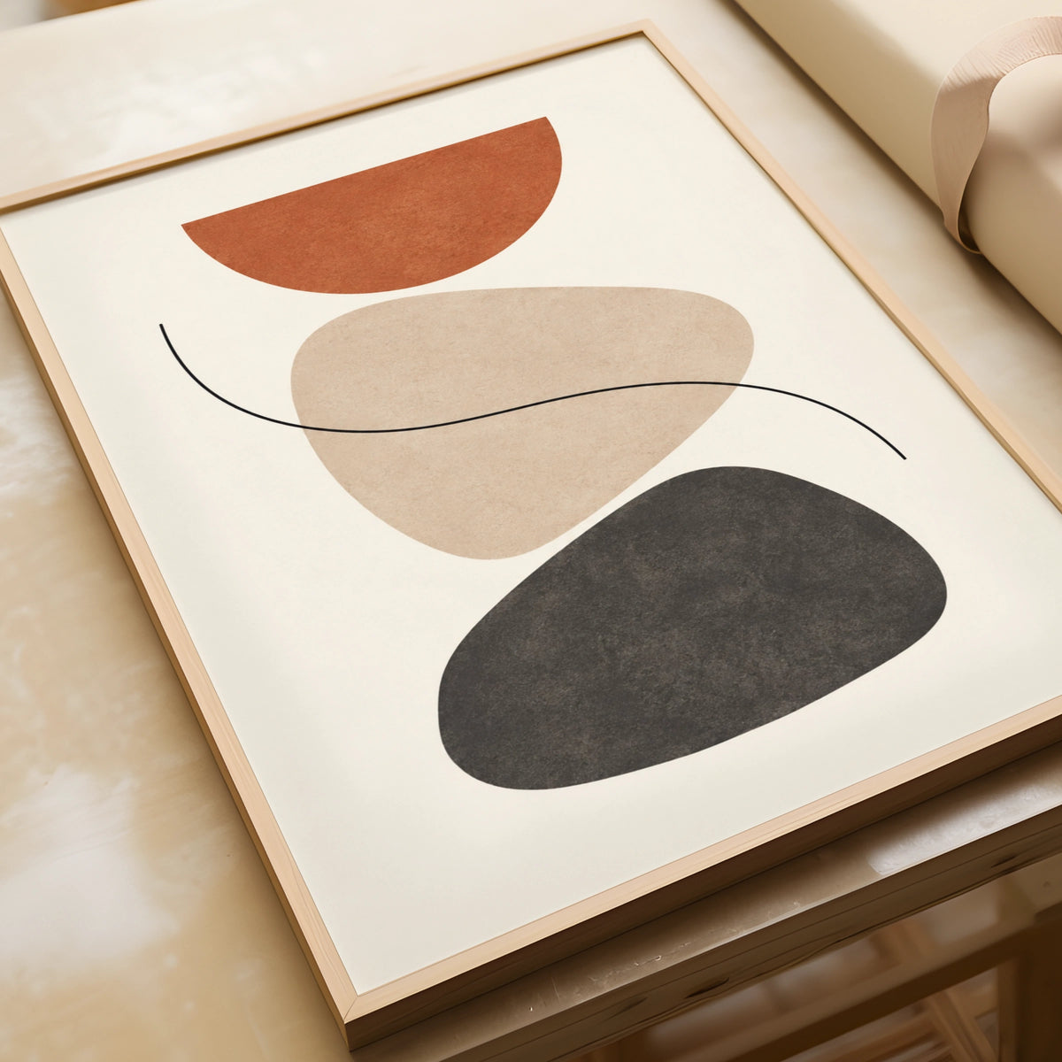 Terracotta Balance Stones Art Print, Minimalist Abstract Boho Wall Art, Neutral Decor