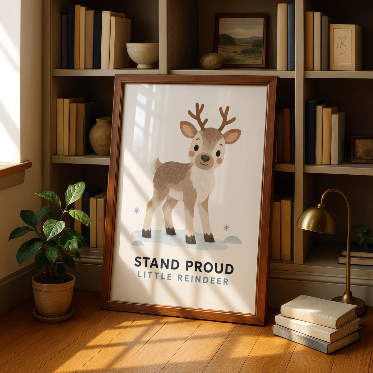 Stand Proud Little Reindeer Print, Cute Christmas Nursery Wall Art, Kids Deer Poster