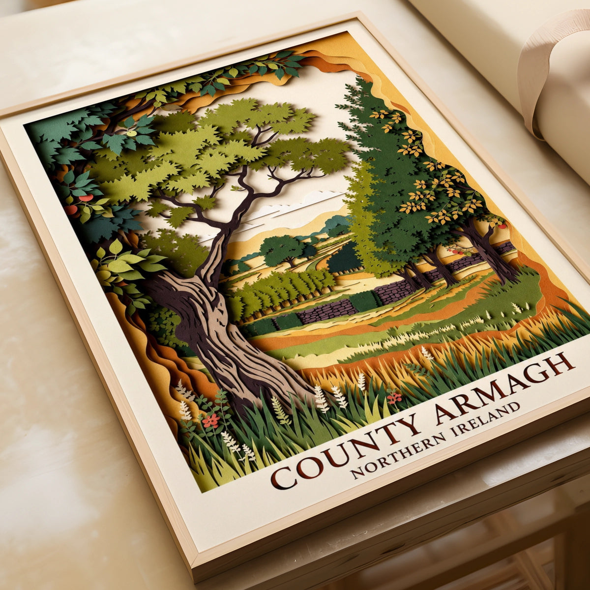 County Armagh Poster, Northern Ireland Wall Art, Paper Cut Style Travel Print