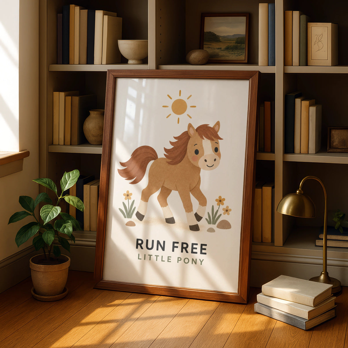Run Free Little Pony Print, Cute Horse Nursery Wall Art, Kids Room Poster, Boho