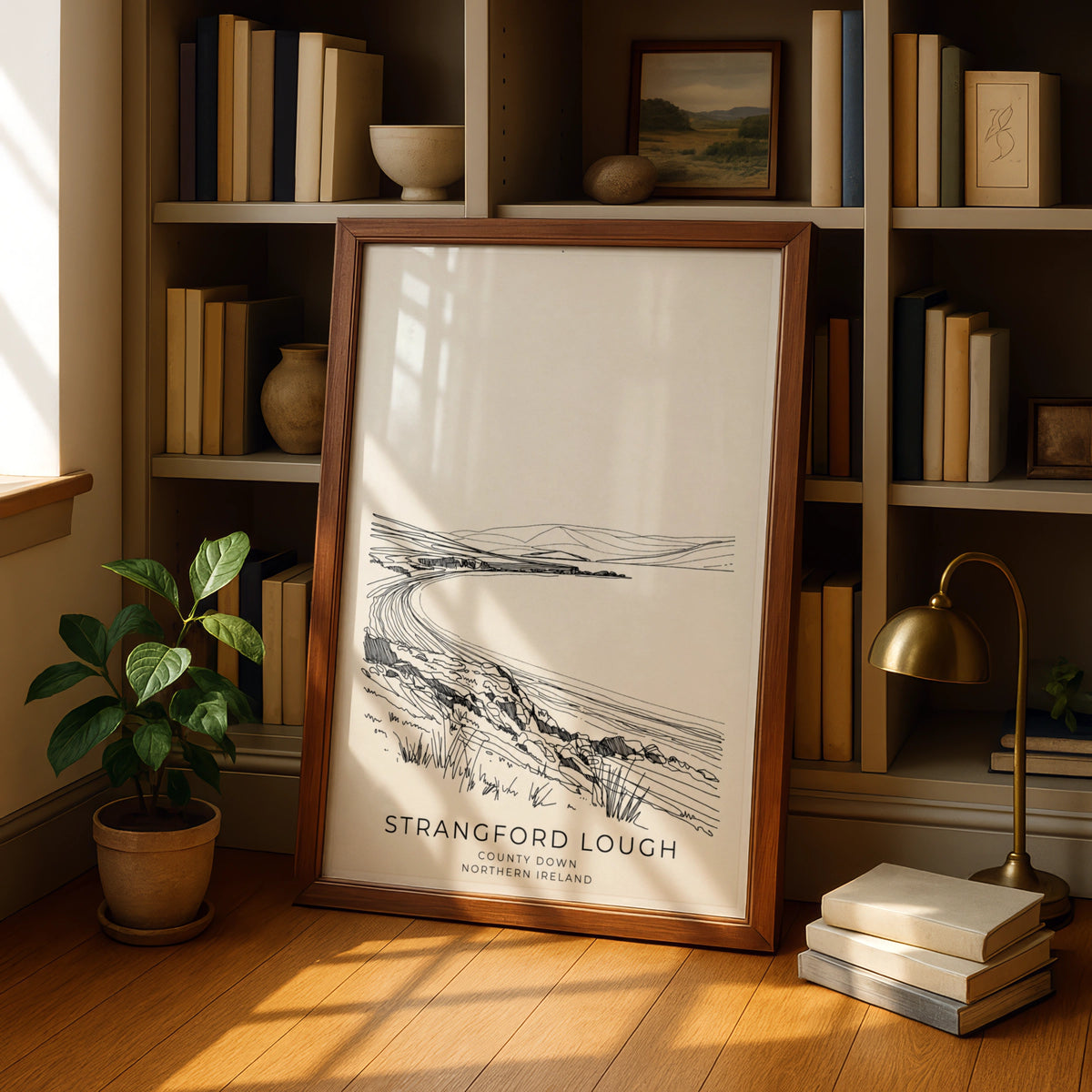 Strangford Lough Poster, County Down Northern Ireland Wall Art, Line Drawing Print