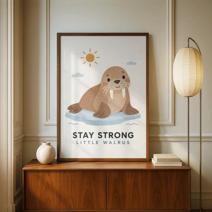 Stay Strong Little Walrus Poster, Cute Arctic Animal Print, Kids Room Wall Art