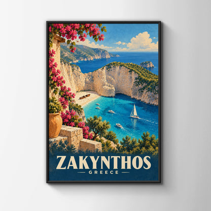 Zakynthos Greece Travel Poster, Navagio Beach Wall Art, Greek Island Print, Mediterranean Decor