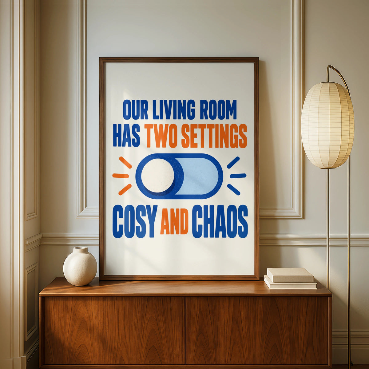 Cosy and Chaos Living Room Humour Poster, Funny Home Quote Wall Art Print