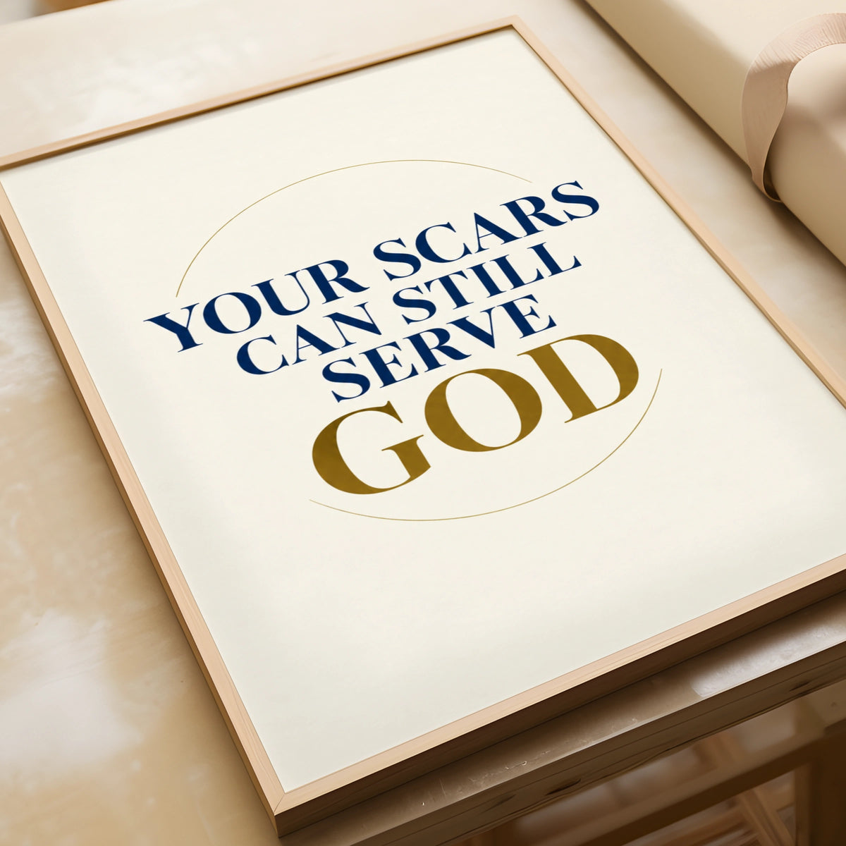 Your Scars Can Still Serve God Christian Quote Poster, Navy Gold Faith Wall Art