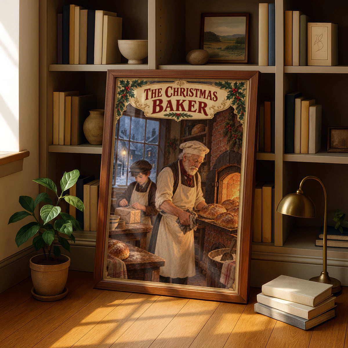 Victorian Christmas Bakery Poster, The Christmas Baker Wall Art, Vintage Festive Print
