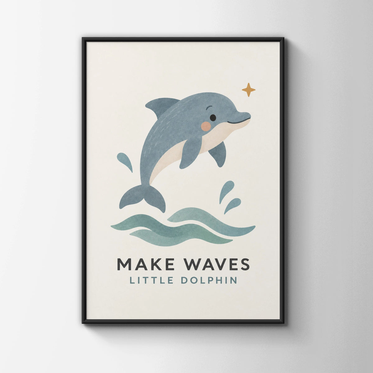 Make Waves Little Dolphin Print, Cute Ocean Nursery Poster, Kids Sea Animal Wall Art
