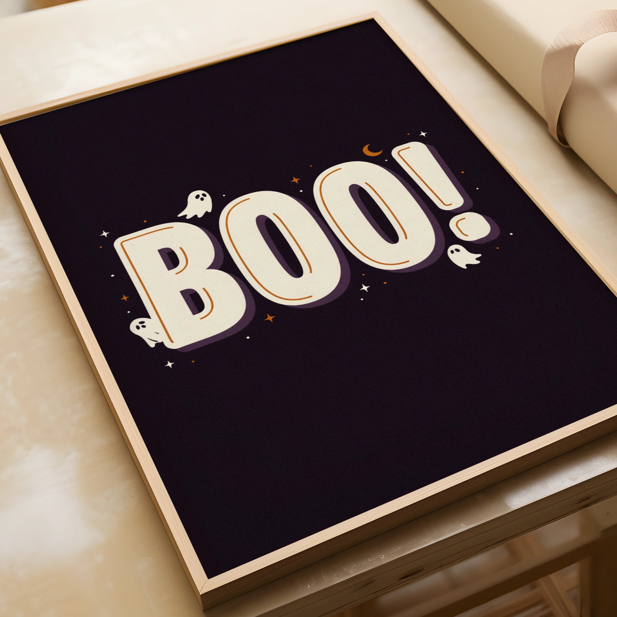 Boo Halloween Ghost Poster, Spooky Wall Art, Dark Purple Retro Typography Print