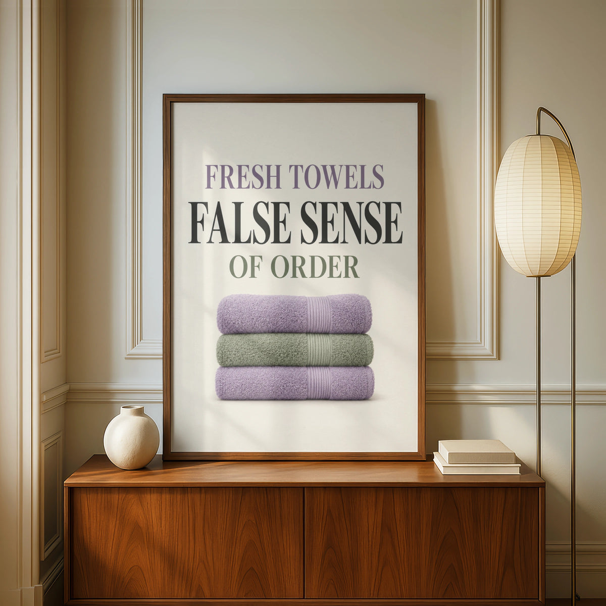 Fresh Towels False Sense of Order Funny Bathroom Poster, Humour Wall Art Print