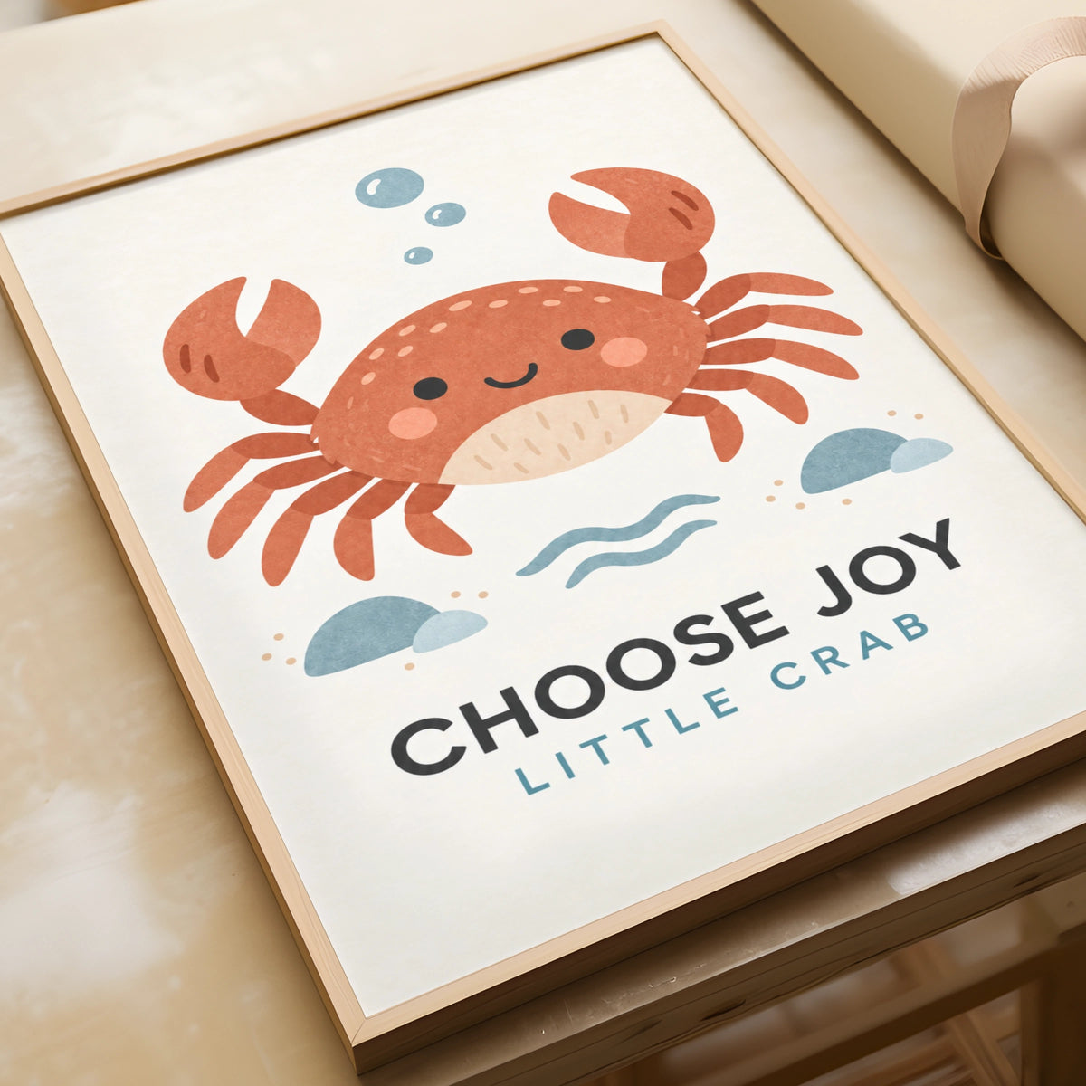 Choose Joy Little Crab Nursery Poster, Cute Ocean Wall Art, Kids Room Print