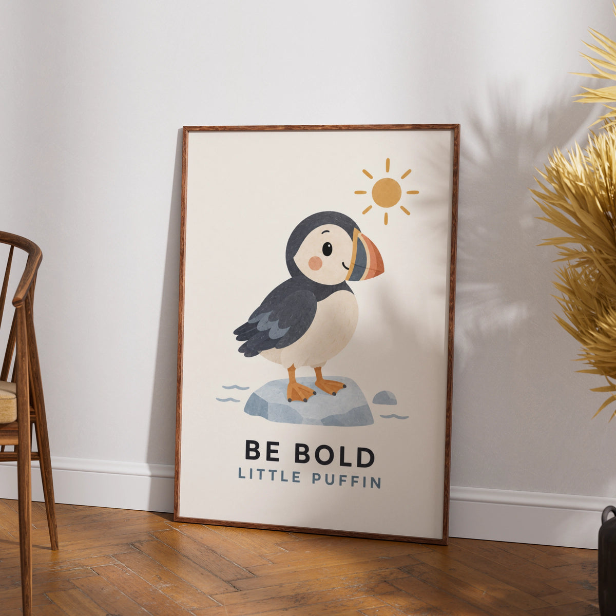 Be Bold Little Puffin Print, Cute Bird Nursery Wall Art, Children's Coastal Poster