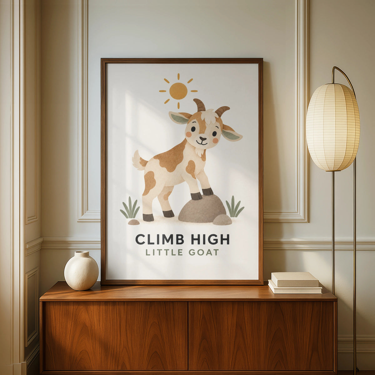 Climb High Little Goat Nursery Poster, Cute Farm Animal Wall Art, Kids Room Print