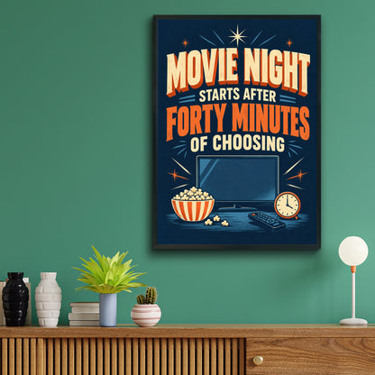 Funny Movie Night Poster, Cinema Humour Wall Art, Retro TV Print, Home Gift