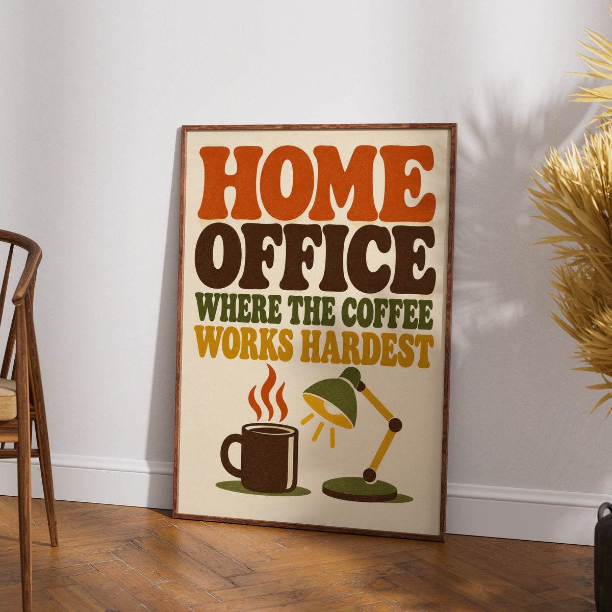 Home Office Where The Coffee Works Hardest, Retro Quote Wall Art Poster