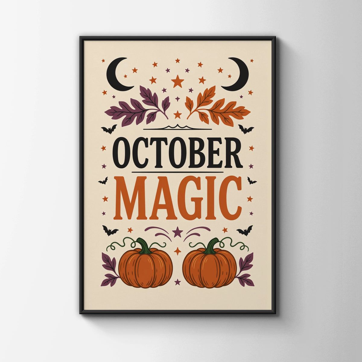 October Magic Halloween Poster, Autumn Pumpkin Wall Art, Witchy Celestial Seasonal Print